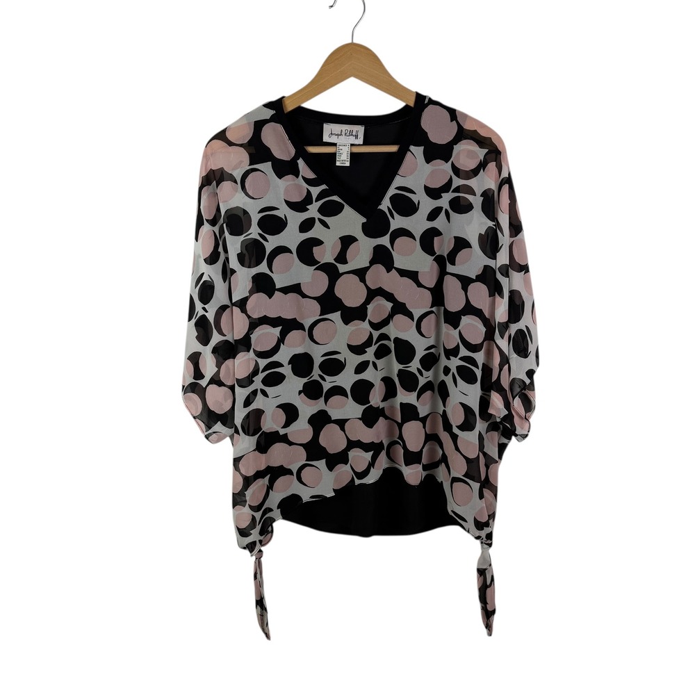Joseph Ribkoff Polka Dot Sheer Overlay Blouse Size 4 Retro Lightweight Lined